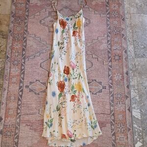Reformation Cream Floral Midi Slip Dress with Rust & Blue Blooms